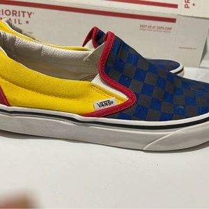Vans Clasics Slip On Size Men 7 Women 8.5 Checkered Skate If The Wall Red/Blue/
